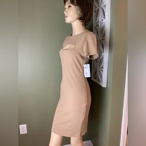 Guess Ribbed Cutout Midi Dress in Tan nwt medium